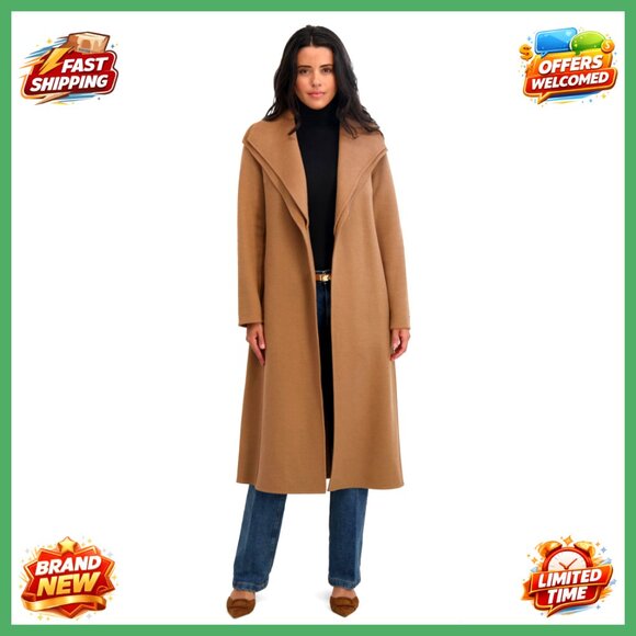 Slim Fit Wool Blend Wrap Coat with Tie Belt Longline X-Large